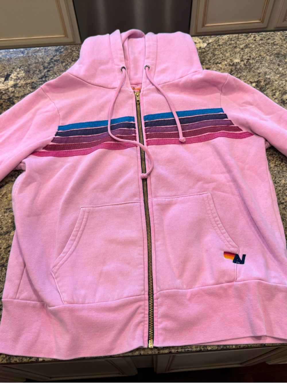 Aviator Nation Pink Hoodie with Stripes